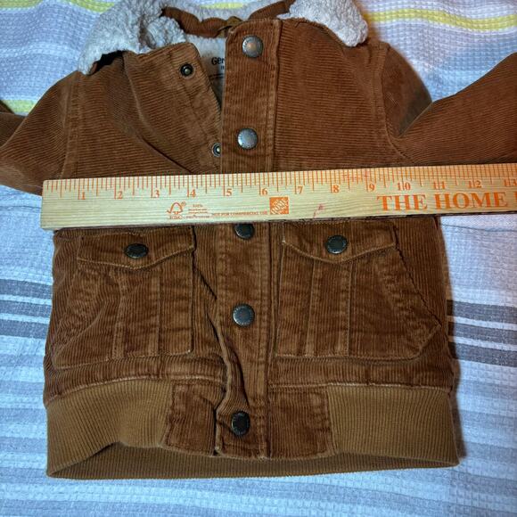 Genuine Kids OshKosh Corduroy Sherpa Lined Snap Button Jacket Rust Brown Sz 12M - Picture 7 of 8